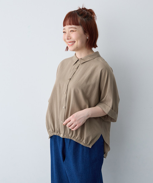 anyfee(エニフィー)の「【anyfee/大きいサイズ】裾ゴム入りイレヘムシャツブルゾン(シャツ/ブラウス・レディース・ベージュ/レンガ/チャコール・LL/4L/5L/3L)」の5枚目の写真