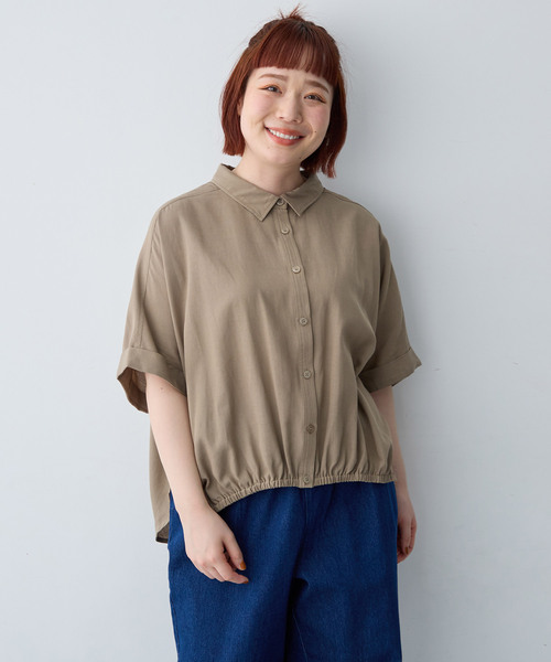 anyfee(エニフィー)の「【anyfee/大きいサイズ】裾ゴム入りイレヘムシャツブルゾン(シャツ/ブラウス・レディース・ベージュ/レンガ/チャコール・LL/4L/5L/3L)」の6枚目の写真
