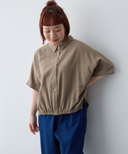 anyfee(エニフィー)の「【anyfee/大きいサイズ】裾ゴム入りイレヘムシャツブルゾン(シャツ/ブラウス・レディース・ベージュ/レンガ/チャコール・LL/4L/5L/3L)」の7枚目の写真