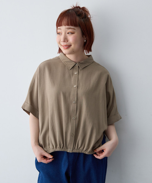 anyfee(エニフィー)の「【anyfee/大きいサイズ】裾ゴム入りイレヘムシャツブルゾン(シャツ/ブラウス・レディース・ベージュ/レンガ/チャコール・LL/4L/5L/3L)」の8枚目の写真