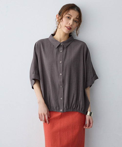 anyfee(エニフィー)の「【anyfee/大きいサイズ】裾ゴム入りイレヘムシャツブルゾン(シャツ/ブラウス・レディース・ベージュ/レンガ/チャコール・LL/4L/5L/3L)」の11枚目の写真