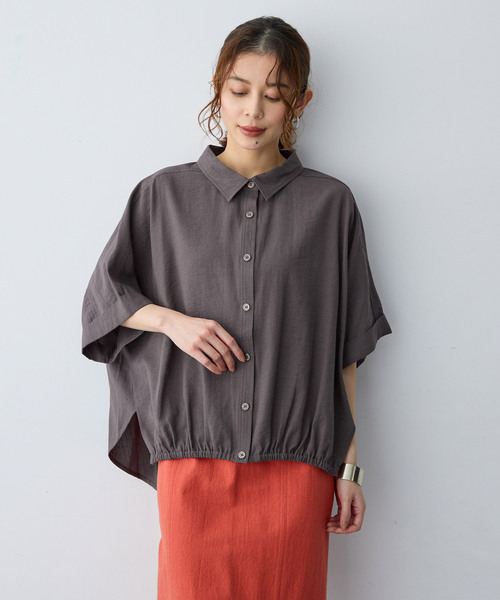 anyfee(エニフィー)の「【anyfee/大きいサイズ】裾ゴム入りイレヘムシャツブルゾン(シャツ/ブラウス・レディース・ベージュ/レンガ/チャコール・LL/4L/5L/3L)」の12枚目の写真