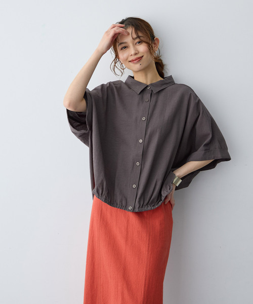 anyfee(エニフィー)の「【anyfee/大きいサイズ】裾ゴム入りイレヘムシャツブルゾン(シャツ/ブラウス・レディース・ベージュ/レンガ/チャコール・LL/4L/5L/3L)」の13枚目の写真