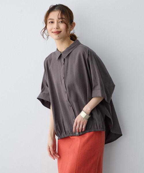anyfee(エニフィー)の「【anyfee/大きいサイズ】裾ゴム入りイレヘムシャツブルゾン(シャツ/ブラウス・レディース・ベージュ/レンガ/チャコール・LL/4L/5L/3L)」の14枚目の写真