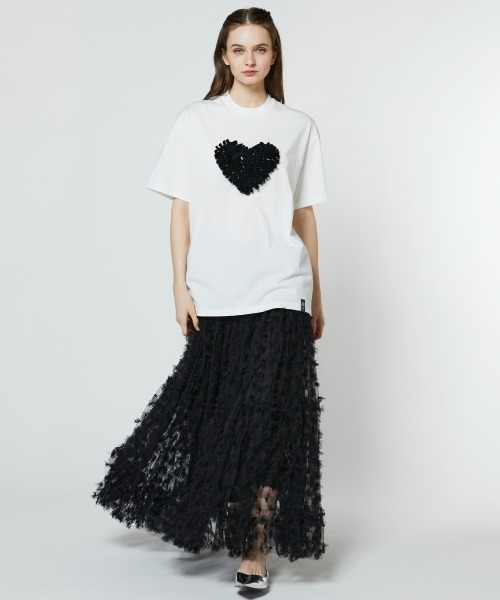 DOUBLE STANDARD CLOTHING（ダブルスタンダードクロージング）の「ハートフリル刺繍コットンTシャツ（WEB限定)（Tシャツ/カットソー・レディース・オフホワイト/ブラック・FREE）」の13枚目の写真