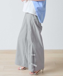 合繊*裾メッシュ切替 ベルデットタブワイドパンツ