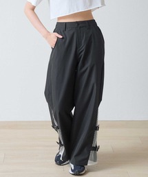 合繊*裾メッシュ切替 ベルデットタブワイドパンツ