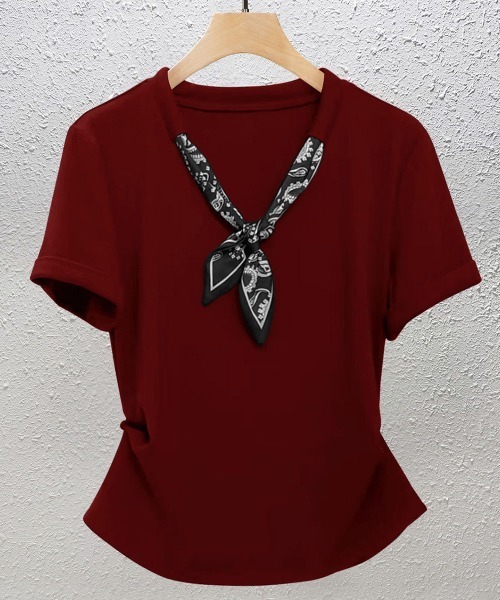 ＆soiree（アンドソワレ）の「スカーフ付きサイドタック半袖Tシャツ（Tシャツ/カットソー・レディース・ネイビー/グレー/ブラック/パープル/ホワイト/サックスブルー/バーガンディー・X-LARGE/LARGE/MEDIUM）」の7枚目の写真