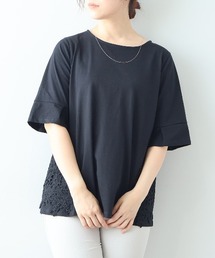 【L~6L 大きいサイズ】切替えサイドレースカットソー