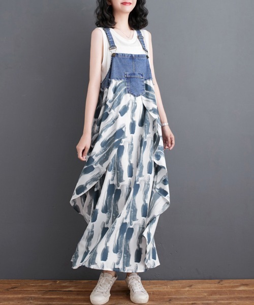 ReRe(リリ)の「選べる10TYPE切り返しデザインデニムサロペット(ワンピース・レディース・ダークグリーン/ベージュ/ライトグレー/ターコイズブルー/サックスブルー/ブラック×グレー/カリビアンブルー/ダークブルー/ドット/ライトベージュ・MEDIUM)」の17枚目の写真