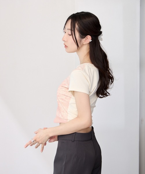 Y/lim(イリム)の「デジタルマーブル柄コンパクト半袖Tシャツ(Tシャツ/カットソー・レディース・ピンク/グリーン・FREE)」の7枚目の写真