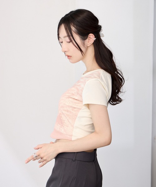 Y/lim(イリム)の「デジタルマーブル柄コンパクト半袖Tシャツ(Tシャツ/カットソー・レディース・ピンク/グリーン・FREE)」の8枚目の写真