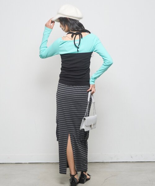 WHO'S WHO gallery（フーズフーギャラリー）の「【26AW LOOK掲載品番】【SLOPPY 】バックリボンホルターキャミ（タンクトップ・レディース・ブラウン/パープル/イエロー/サックスブルー/グレー/ブラック・FREE）」の15枚目の写真