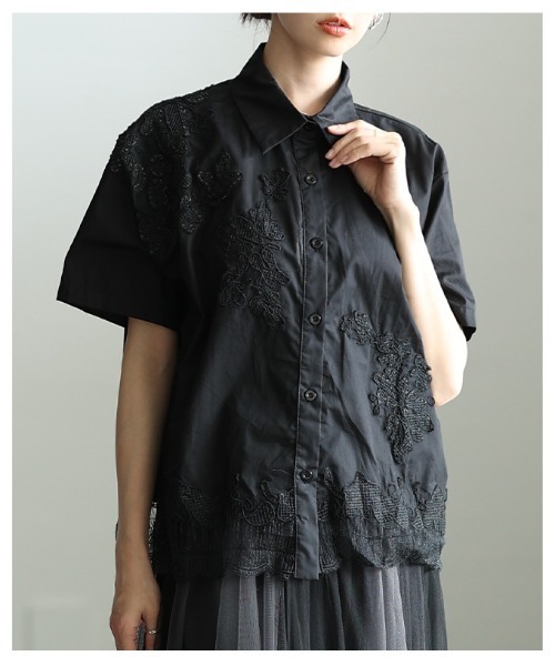 Sawa a la mode(サワアラモード)の「花モチーフレースアシンメトリーブラウス(シャツ/ブラウス・レディース・ブルー/ブラック・FREE)」の19枚目の写真