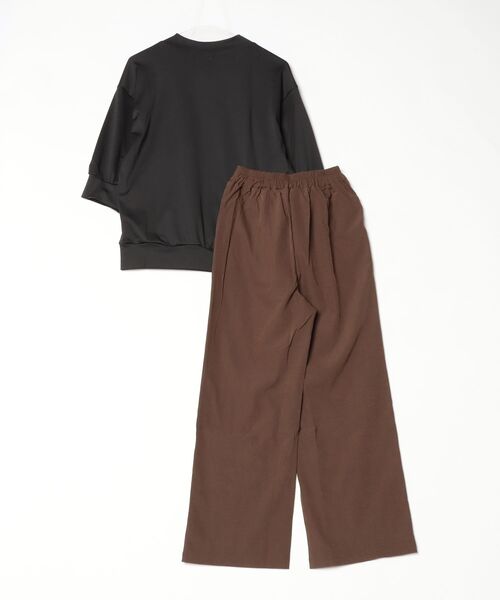 gossip!ロサンゼルス(ゴシップロサンゼルス)の「きゅんとする落ち着き配色!ハイネック5分袖トップス+ウエストリボンワイドパンツセットアップ(セットアップ・レディース・ブラウン・S/M/L)」の8枚目の写真