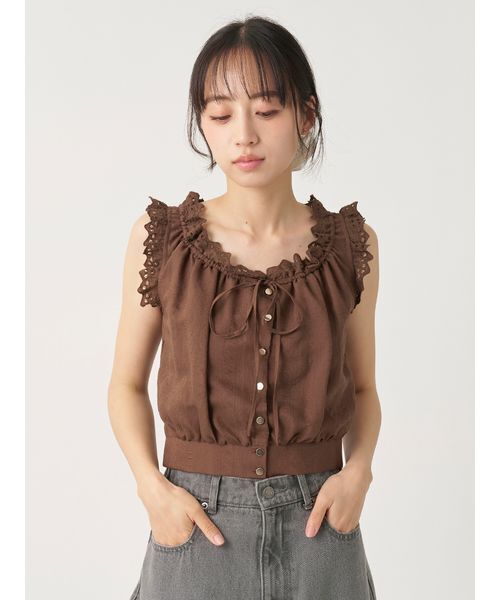 SNIDEL(スナイデル)の「クロップドコットンブラウス(シャツ/ブラウス・レディース・オフホワイト/ミント/ブラウン・F)」の7枚目の写真