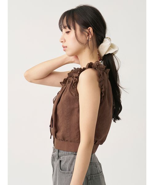 SNIDEL(スナイデル)の「クロップドコットンブラウス(シャツ/ブラウス・レディース・オフホワイト/ミント/ブラウン・F)」の8枚目の写真