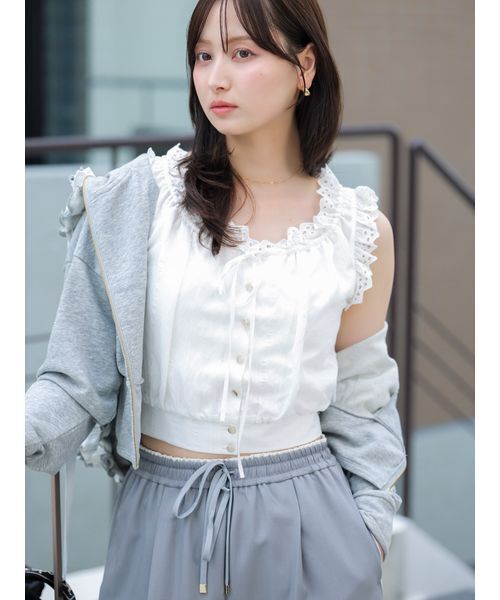 SNIDEL(スナイデル)の「クロップドコットンブラウス(シャツ/ブラウス・レディース・オフホワイト/ミント/ブラウン・F)」の2枚目の写真