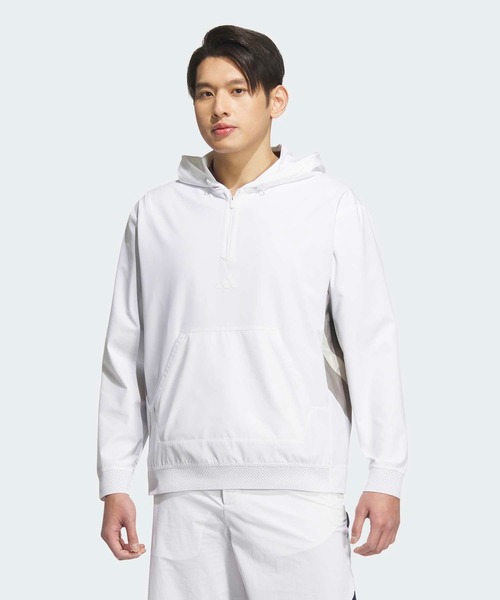 adidas（アディダス）の「ビヨンド ザ コース 撥水 リップストップ ハーフジップ 長袖フーディー【adidas Golf/アディダスゴルフ】（スウェット・メンズ・ホワイト・XX-LARGE/MEDIUM/SMALL/X-LARGE/X-SMALL/LARGE）」の3枚目の写真