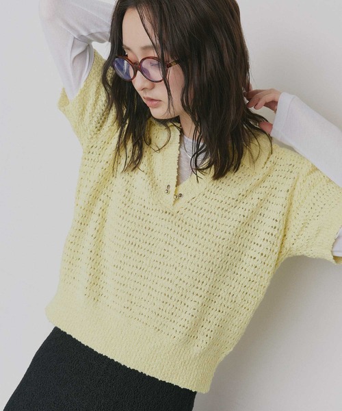 ad thie(アドティエ)の「モチーフ付きデザイン スキッパー ニット(ニット/セーター・レディース・ライトグレー/イエロー/ベージュ/ブラック・FREE)」の10枚目の写真