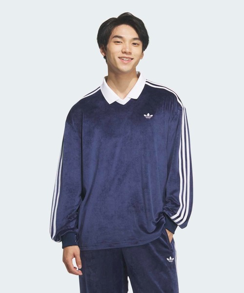 adidas(アディダス)の「ベロア長袖ポロシャツ / アディダスオリジナルス adidas Originals(ポロシャツ・メンズ・ブルー・X-LARGE/X-SMALL/XX-LARGE/XX-SMALL/3XL/LARGE/MEDIUM/SMALL)」の9枚目の写真