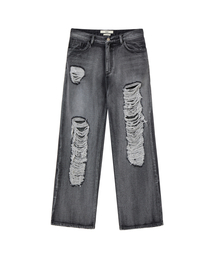 DESTROYED DENIM PANTS IN BLACK