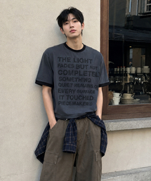 レタリングリングセミクロップ半袖Tシャツ（チャコール）
