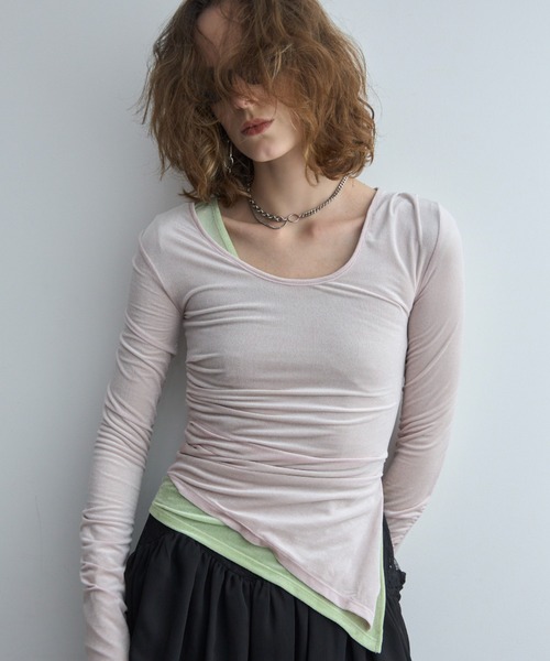 JOSE MOON(ジョゼムーン)の「SHEER VELOUR 2WAY TOPS/シアーベロア2WAYトップス(Tシャツ/カットソー・レディース・ブラック/ホワイト/バーガンディー/グリーン系その他/ピンク・FREE)」の4枚目の写真