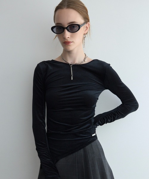 JOSE MOON(ジョゼムーン)の「SHEER VELOUR 2WAY TOPS/シアーベロア2WAYトップス(Tシャツ/カットソー・レディース・ブラック/ホワイト/バーガンディー/グリーン系その他/ピンク・FREE)」の2枚目の写真