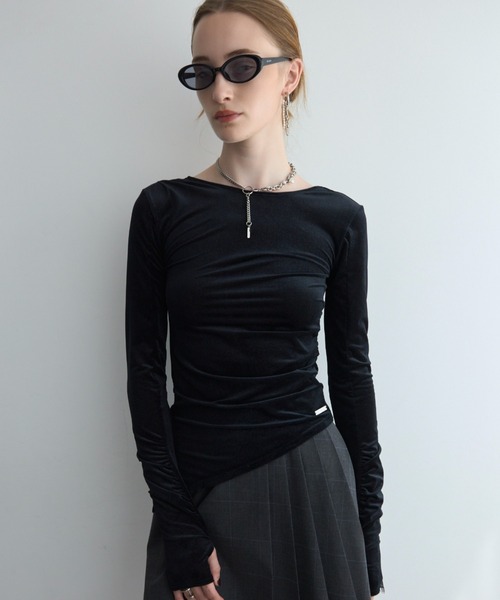 JOSE MOON(ジョゼムーン)の「SHEER VELOUR 2WAY TOPS/シアーベロア2WAYトップス(Tシャツ/カットソー・レディース・ブラック/ホワイト/バーガンディー/グリーン系その他/ピンク・FREE)」の7枚目の写真