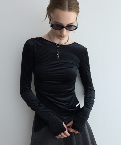 JOSE MOON(ジョゼムーン)の「SHEER VELOUR 2WAY TOPS/シアーベロア2WAYトップス(Tシャツ/カットソー・レディース・ブラック/ホワイト/バーガンディー/グリーン系その他/ピンク・FREE)」の8枚目の写真