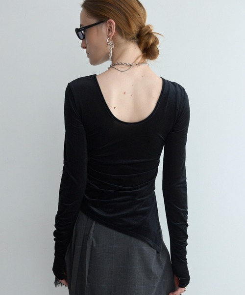 JOSE MOON(ジョゼムーン)の「SHEER VELOUR 2WAY TOPS/シアーベロア2WAYトップス(Tシャツ/カットソー・レディース・ブラック/ホワイト/バーガンディー/グリーン系その他/ピンク・FREE)」の9枚目の写真