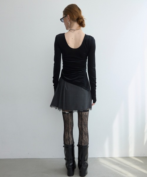 JOSE MOON(ジョゼムーン)の「SHEER VELOUR 2WAY TOPS/シアーベロア2WAYトップス(Tシャツ/カットソー・レディース・ブラック/ホワイト/バーガンディー/グリーン系その他/ピンク・FREE)」の14枚目の写真