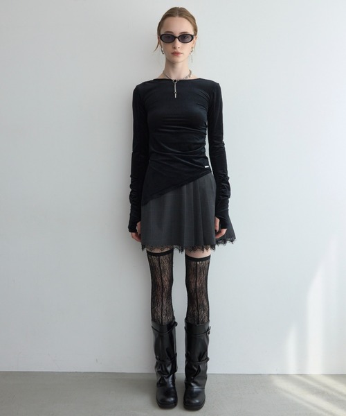 JOSE MOON(ジョゼムーン)の「SHEER VELOUR 2WAY TOPS/シアーベロア2WAYトップス(Tシャツ/カットソー・レディース・ブラック/ホワイト/バーガンディー/グリーン系その他/ピンク・FREE)」の10枚目の写真