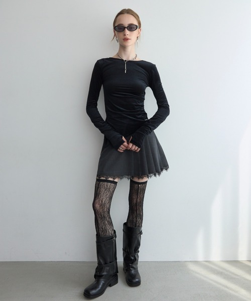 JOSE MOON(ジョゼムーン)の「SHEER VELOUR 2WAY TOPS/シアーベロア2WAYトップス(Tシャツ/カットソー・レディース・ブラック/ホワイト/バーガンディー/グリーン系その他/ピンク・FREE)」の12枚目の写真