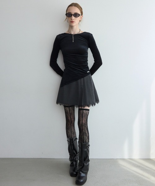 JOSE MOON(ジョゼムーン)の「SHEER VELOUR 2WAY TOPS/シアーベロア2WAYトップス(Tシャツ/カットソー・レディース・ブラック/ホワイト/バーガンディー/グリーン系その他/ピンク・FREE)」の11枚目の写真
