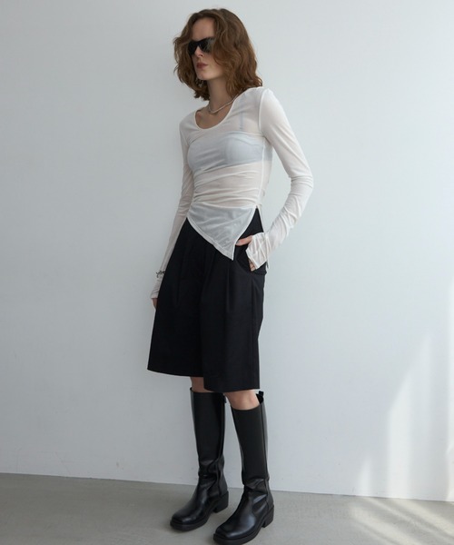 JOSE MOON(ジョゼムーン)の「SHEER VELOUR 2WAY TOPS/シアーベロア2WAYトップス(Tシャツ/カットソー・レディース・ブラック/ホワイト/バーガンディー/グリーン系その他/ピンク・FREE)」の22枚目の写真