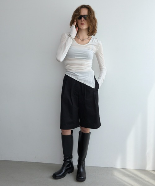 JOSE MOON(ジョゼムーン)の「SHEER VELOUR 2WAY TOPS/シアーベロア2WAYトップス(Tシャツ/カットソー・レディース・ブラック/ホワイト/バーガンディー/グリーン系その他/ピンク・FREE)」の21枚目の写真