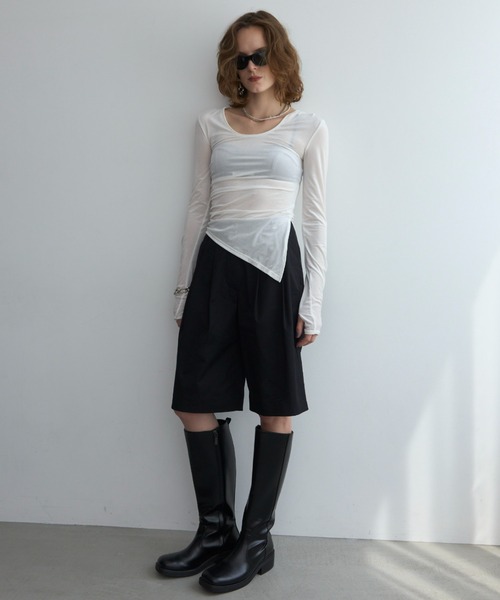 JOSE MOON(ジョゼムーン)の「SHEER VELOUR 2WAY TOPS/シアーベロア2WAYトップス(Tシャツ/カットソー・レディース・ブラック/ホワイト/バーガンディー/グリーン系その他/ピンク・FREE)」の20枚目の写真
