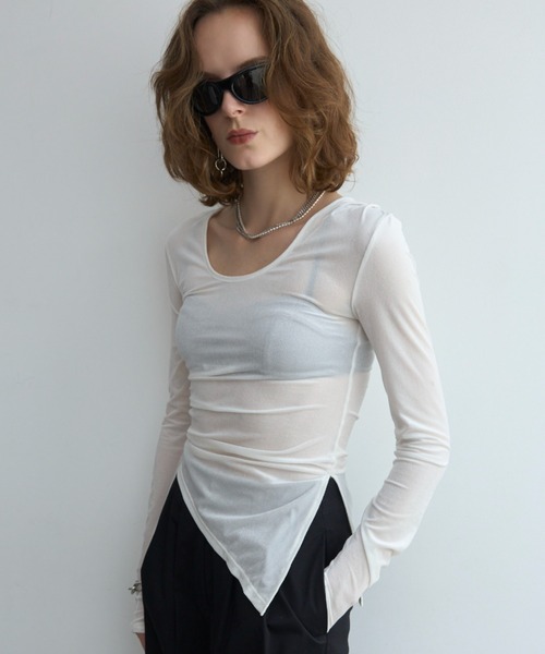 JOSE MOON(ジョゼムーン)の「SHEER VELOUR 2WAY TOPS/シアーベロア2WAYトップス(Tシャツ/カットソー・レディース・ブラック/ホワイト/バーガンディー/グリーン系その他/ピンク・FREE)」の17枚目の写真