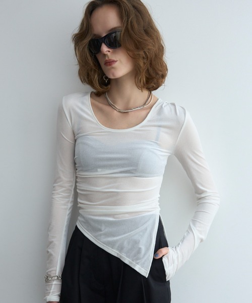 JOSE MOON(ジョゼムーン)の「SHEER VELOUR 2WAY TOPS/シアーベロア2WAYトップス(Tシャツ/カットソー・レディース・ブラック/ホワイト/バーガンディー/グリーン系その他/ピンク・FREE)」の16枚目の写真