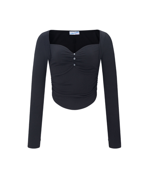 PLEASENOFOLLOW（プリーズノーフォロー）の「Amanda Shirring Long Sleeve Top (Black)（Tシャツ/カットソー・レディース・その他・FREE）」の2枚目の写真