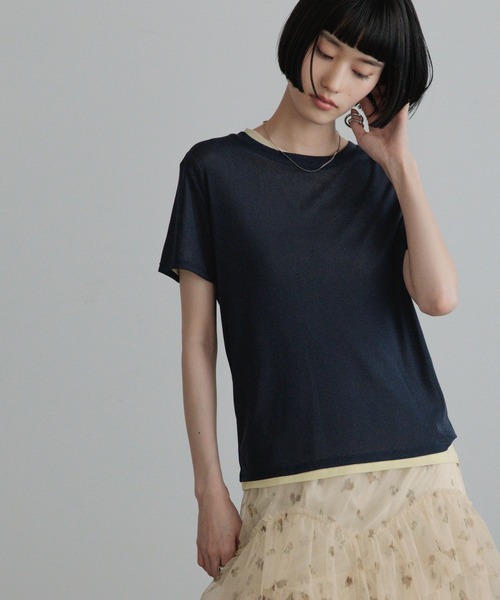 LOWRYS FARM(ローリーズファーム)の「ナイロンシアーTEE 1063358(Tシャツ/カットソー・レディース・ネイビー/ライトブルー/ゴールド系その他/オフホワイト・FREE)」の4枚目の写真