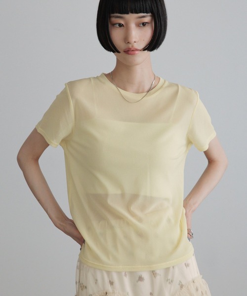LOWRYS FARM(ローリーズファーム)の「ナイロンシアーTEE 1063358(Tシャツ/カットソー・レディース・ネイビー/ライトブルー/ゴールド系その他/オフホワイト・FREE)」の1枚目の写真