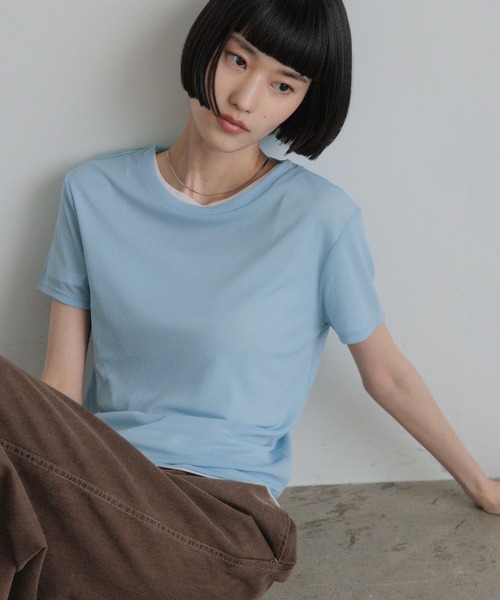 LOWRYS FARM(ローリーズファーム)の「ナイロンシアーTEE 1063358(Tシャツ/カットソー・レディース・ネイビー/ライトブルー/ゴールド系その他/オフホワイト・FREE)」の3枚目の写真