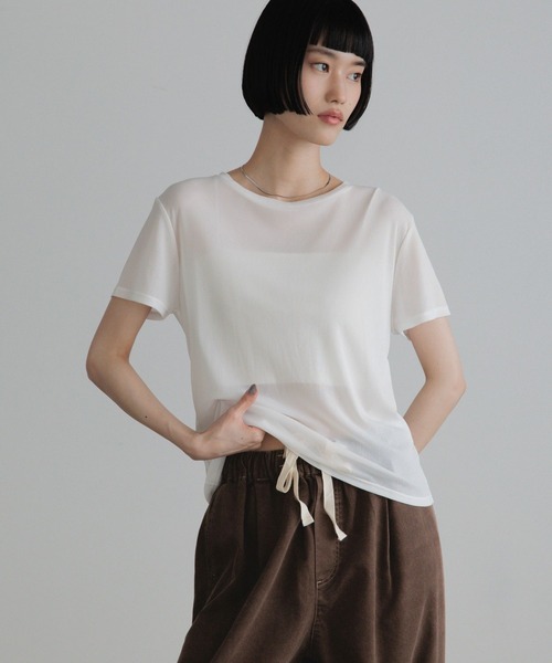 LOWRYS FARM(ローリーズファーム)の「ナイロンシアーTEE 1063358(Tシャツ/カットソー・レディース・ネイビー/ライトブルー/ゴールド系その他/オフホワイト・FREE)」の9枚目の写真