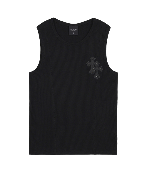 EASY NO EASY(イージーノーイージー)の「クロスレザーパッチスリーブレス - ブラック(Tシャツ/カットソー・レディース・その他・1)」の6枚目の写真