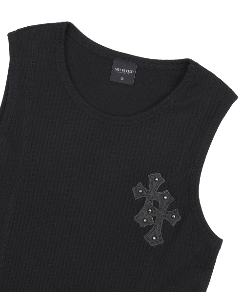 EASY NO EASY(イージーノーイージー)の「クロスレザーパッチスリーブレス - ブラック(Tシャツ/カットソー・レディース・その他・1)」の8枚目の写真