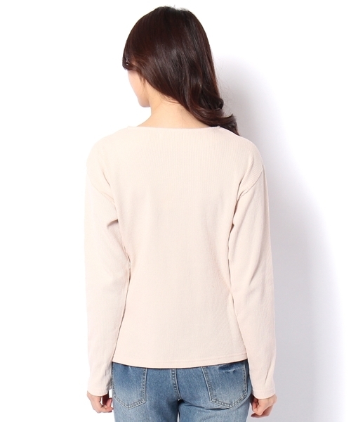 Chico(チコ)の「【who's who Chico】 ワッフルVネックプルオーバー(Tシャツ/カットソー・レディース・ホワイト/ライトグレー/モスグリーン/ピンクベージュ・FREE)」の8枚目の写真
