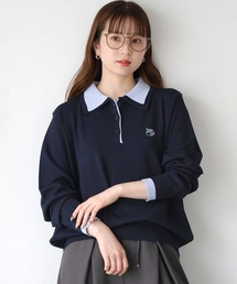 配色レイヤードニットポロ